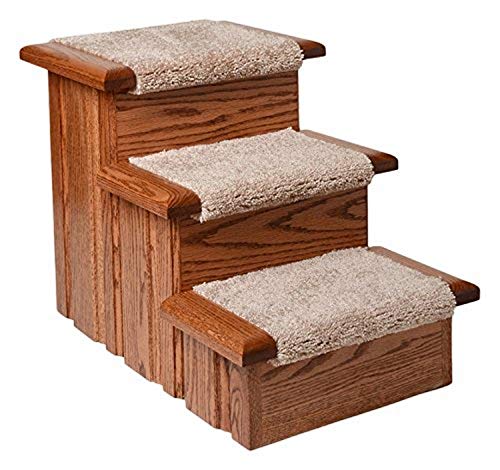 Premier Pet Steps Tall Raised Panel Dog Steps, Carpeted Tread with Stained Early American, 17-Inch