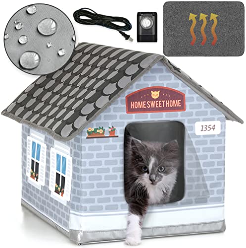 PETYELLA Heated cat Houses for Outdoor Cats in Winter - Heated Outdoor cat House Weatherproof -...