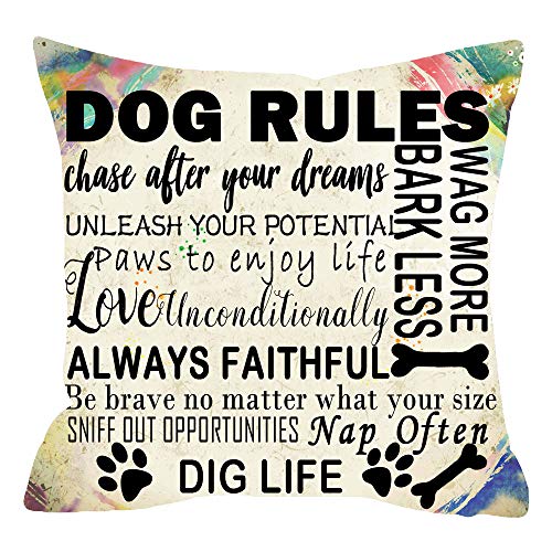 ITFRO Nice Animal Pet Dog Lover Gift Newspaper Texture Funny Dog Rules Cotton Linen Throw Pillow...