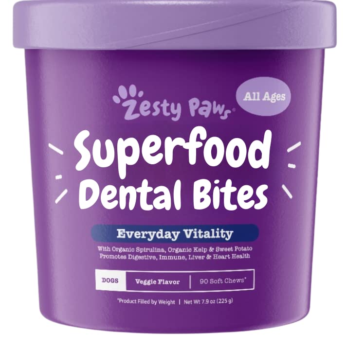 Superfood Chewable Dental Treats for Dogs - Grain Free Fruit & Veggies Dog Supplement - Spirulina,...