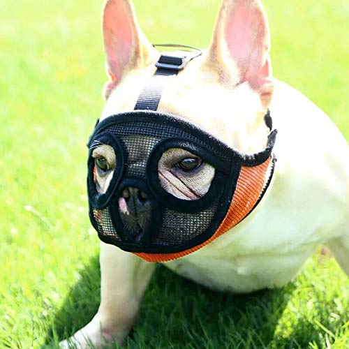 Short Snout Dog Muzzles - Full Breathable Mesh Mask - Adjustable for Biting Chewing Barking Training...