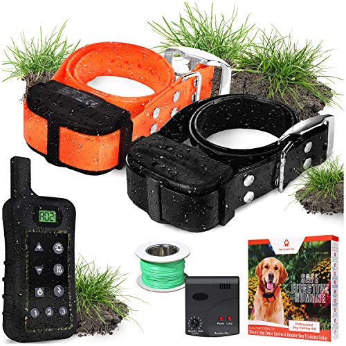 Pet Control HQ Wireless Pet Containment System w/ 2 Rechargeable Waterproof Shock Collars, Safe...