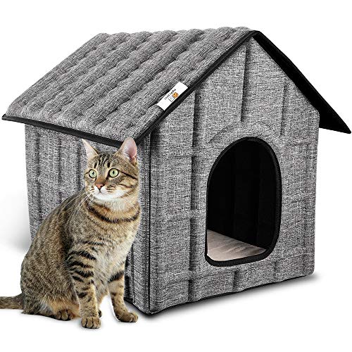 PUPPY KITTY Cat House Insulated Foldable Pet House with Removable Soft Mat and 4 Fixed Buckle for...