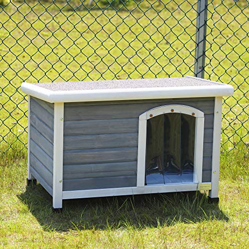 Petsfit Outdoor Wooden Dog House with Adjustable Foot Mat and Door Flap, Small, 1-Year Warranty