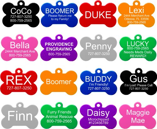 Providence Engraving Pet ID Tags in 8 Shapes, 8 Colors, and Two Sizes - Personalized Dog Tags and...