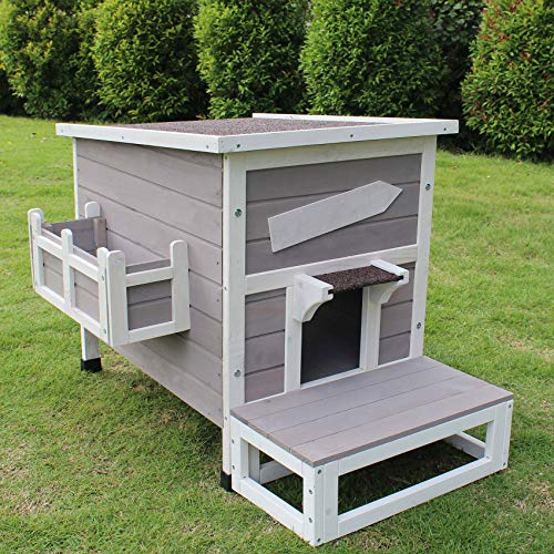 Outdoor Cat Shelter with Escape Door Rainproof Outside Kitty House Single Story for Two-Three Cats...