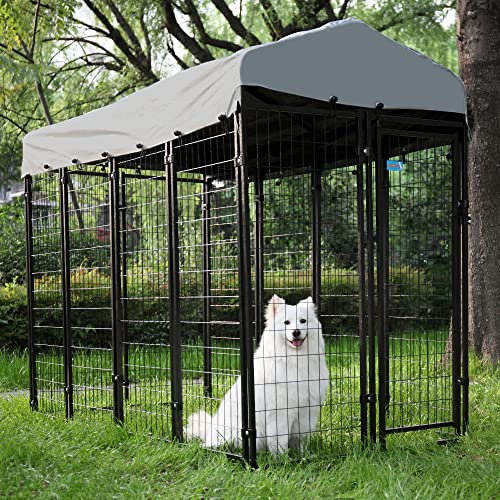 JAXPETY Large Dog Uptown Welded Wire Kennel Outdoor Pen Outside Exercise Crate Pet Wire Cage w/ Roof
