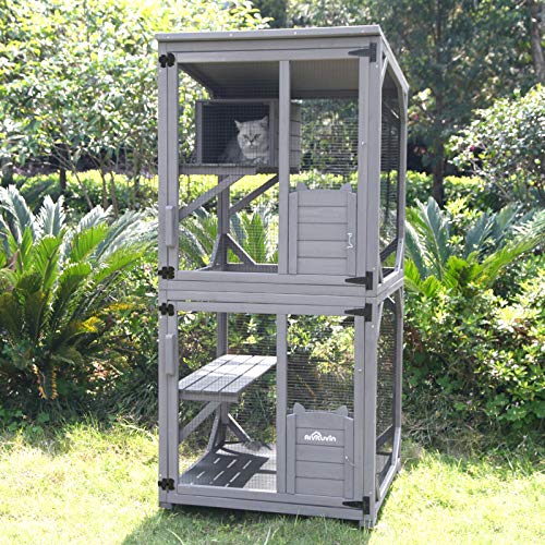 Aivituvin Cat Catio Outdoor Cat House Wooden Large Enclosure with Run on Wheels 70.9' Upgraded...